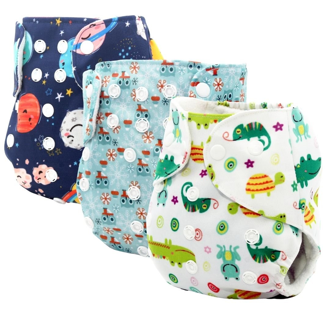 Reusable Cloth Diaper - Combo Pack of 3(assorted) with free booster pad ...